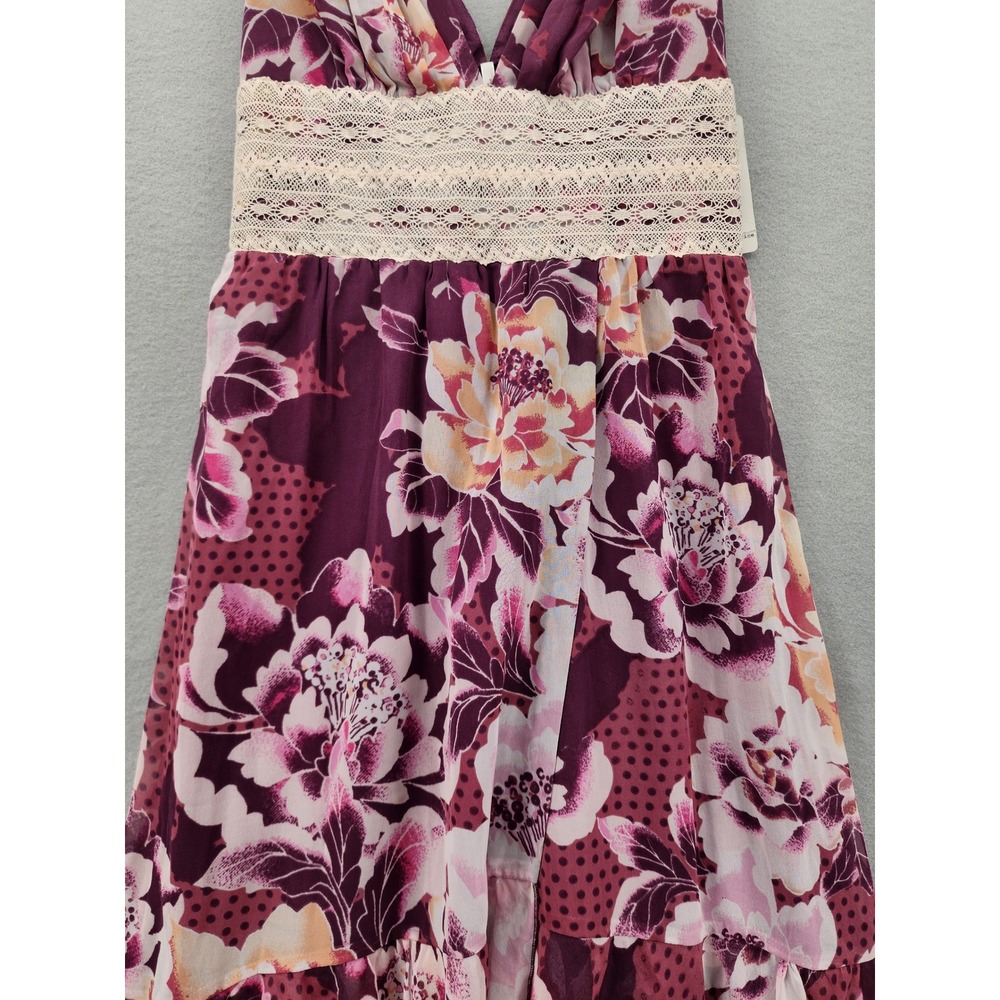 Free People Maroon Ros Floral Lace High Low Midi Dress NWT Boho Cottagecore Sz 2 - Picture 5 of 13